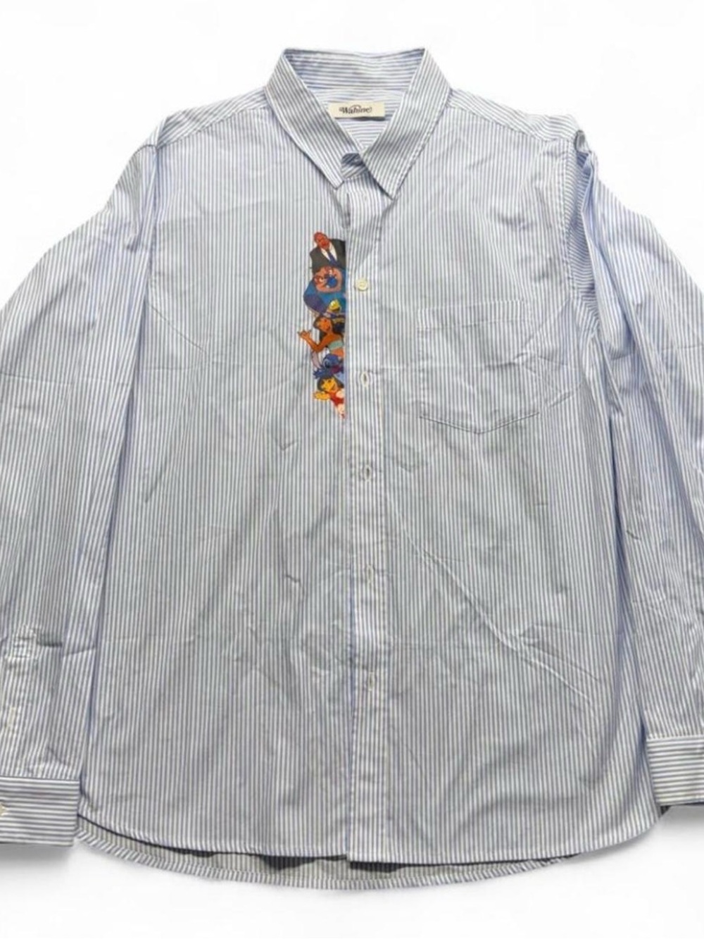 Striped Light Blue Button-Down Shirt with Lilo & Stitch